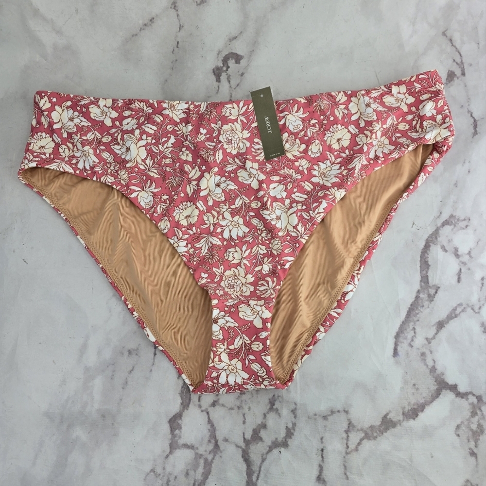 J Crew Swim Bottom Pink Bikini High Cut Rise Moderate Tossed Floral BH552